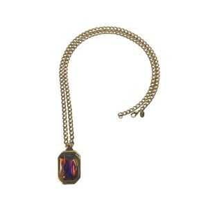 1990s Kenneth Jay Lane Gold Plated Octagon Faux Tourmaline Crystal Necklace
